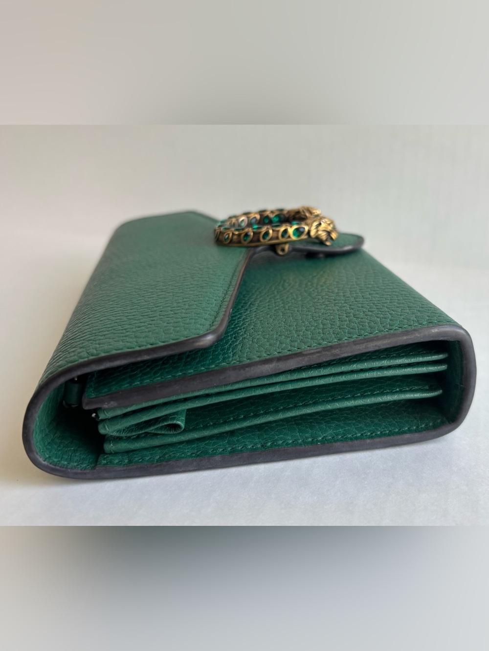 Gucci Dionysus Wallet on Chain Emerald Green Pebbled Leather Crystals Authentic - Picture 8 of 11
